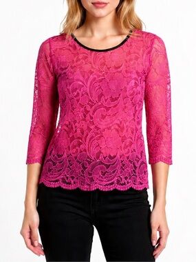 🆕 Bisou Bisou Fuchsia Lace 3/4 Sleeve Blouse